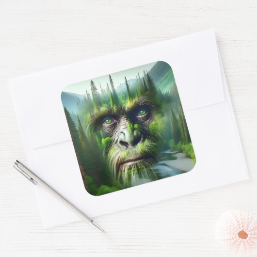 Bigfoot Sasquatch dubbele belichting met bos Vierkante Sticker (Envelop)