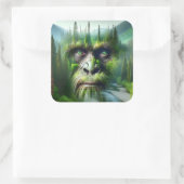 Bigfoot Sasquatch dubbele belichting met bos Vierkante Sticker (Tas)