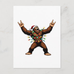 Bigfoot Sasquatch Duivelhoorns Kerstmis 2026 Rock Feestdagenkaart