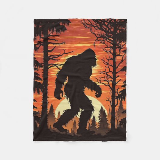 Bigfoot Sasquatch Forest zonsondergang Fleece Deken (Voorkant)