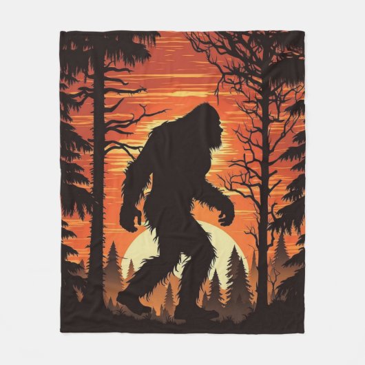 Bigfoot Sasquatch Forest zonsondergang Fleece Deken (Voorkant)