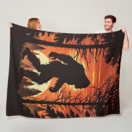 Bigfoot Sasquatch Forest zonsondergang Fleece Deken