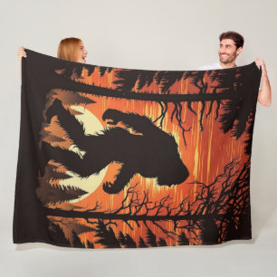 Bigfoot Sasquatch Forest zonsondergang Fleece Deken