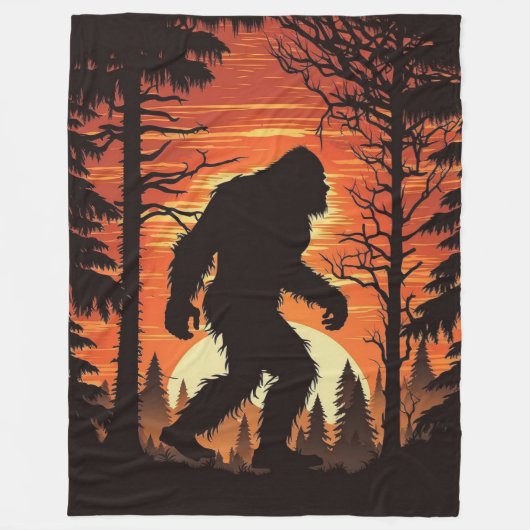 Bigfoot Sasquatch Forest zonsondergang Fleece Deken (Voorkant)