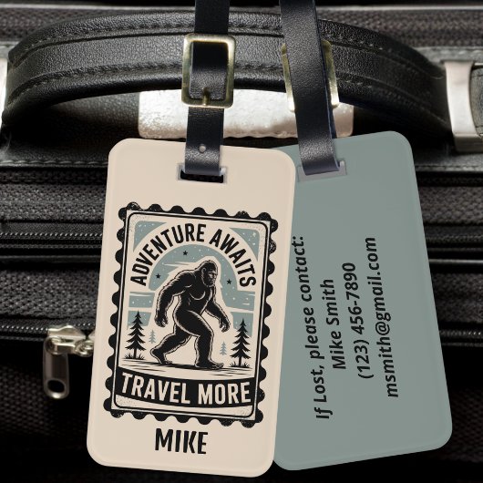 BigFoot Sasquatch Funny squatchy Forest Vintage Bagagelabel