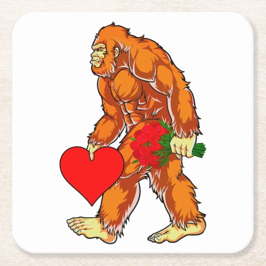 Bigfoot Sasquatch Funny Valentijnsdag Love Kartonnen Onderzetters (Voorkant)