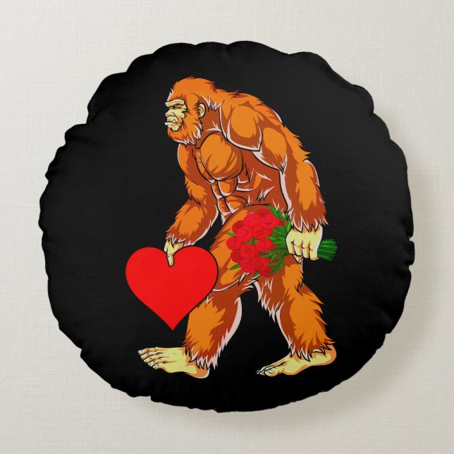 Bigfoot Sasquatch Funny Valentijnsdag Love Rond Kussen (Voorkant)