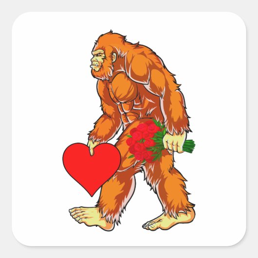 Bigfoot Sasquatch Funny Valentijnsdag Love Vierkante Sticker (Voorkant)