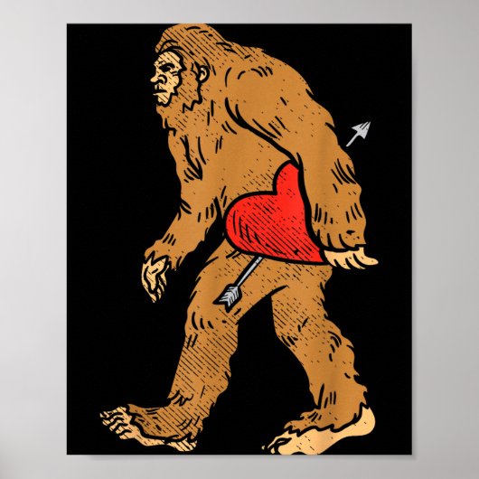 Bigfoot Sasquatch Heart With Arrow Funny Valentine Poster (Voorkant)