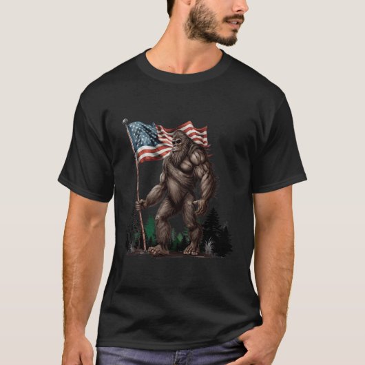 Bigfoot Sasquatch Holding Amerikaanse vlag Patriot T-shirt (Voorkant)