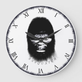 BIGFOOT SASQUATCH HOOFDPORTRAIT ZWARTE EN WITTE GROTE KLOK