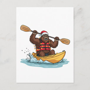 Bigfoot Sasquatch Kajakvaren Kerst Water Sport Feestdagenkaart