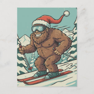 Bigfoot Sasquatch Kerst Skiën Wintersport Feestdagenkaart