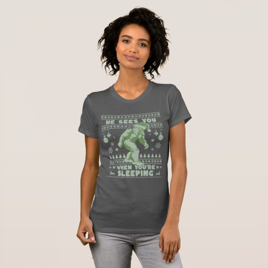 Bigfoot Sasquatch Kerstman Kersttrui T-shirt (Voorkant volledig)