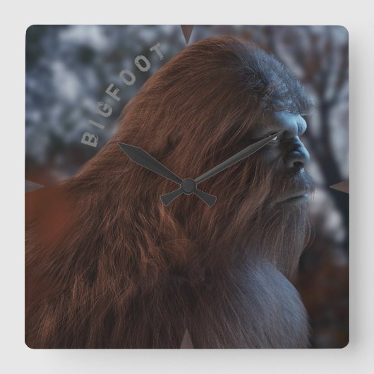 BIGFOOT SASQUATCH PORTRAT IN PROFIEL BIJ DUSK IV VIERKANTE KLOK (Voorkant)