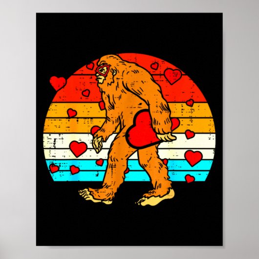 Bigfoot Sasquatch Retro Hart Grappige Valentijnsda Poster (Voorkant)