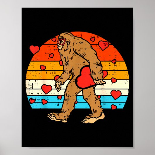 Bigfoot Sasquatch Retro Heart Funny Valentines Day Poster (Voorkant)