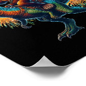 Bigfoot Sasquatch Riding Dinosaur T Rex. Grappig 4 Poster (Hoek)