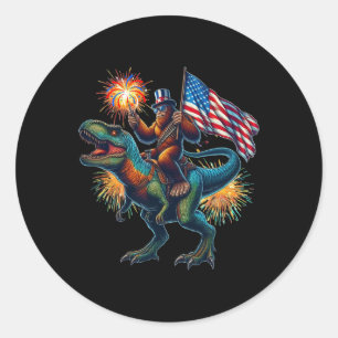 Bigfoot Sasquatch Riding Dinosaur T Rex. Grappig 4 Ronde Sticker