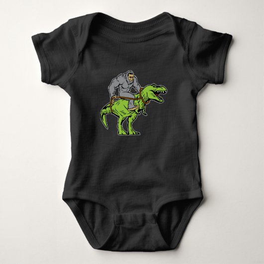 Bigfoot Sasquatch Riding Dinosaur T rex Romper (Voorkant)