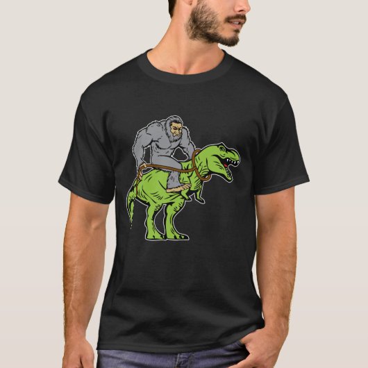 Bigfoot Sasquatch Riding Dinosaur T rex T-shirt (Voorkant)