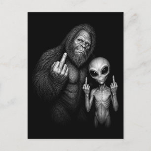 Bigfoot Sasquatch Ruimte Alien Middelvinger  Feestdagenkaart