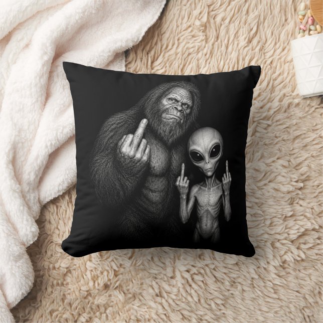 Bigfoot Sasquatch Ruimte Alien Middelvinger  Kussen (Deken)