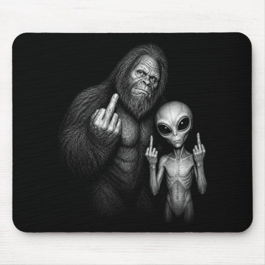 Bigfoot Sasquatch Ruimte Alien Middelvinger Muismat (Voorkant)