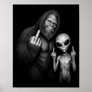 Bigfoot Sasquatch Ruimte Alien Middelvinger  Poster