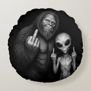 Bigfoot Sasquatch Ruimte Alien Middelvinger Rond Kussen