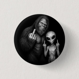 Bigfoot Sasquatch Ruimte Alien Middelvinger Ronde Button 3,2 Cm