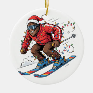 Bigfoot Sasquatch Skiën Kerstmis 2026 Vakantie Keramisch Ornament