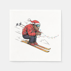 Bigfoot Sasquatch Skiën Kerstmis Ijs Skiën Servet