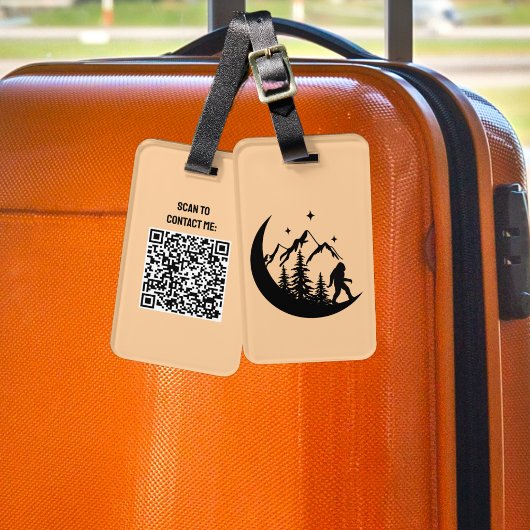 BigFoot Sasquatch Squatchy Forest Mountain QR Code Bagagelabel