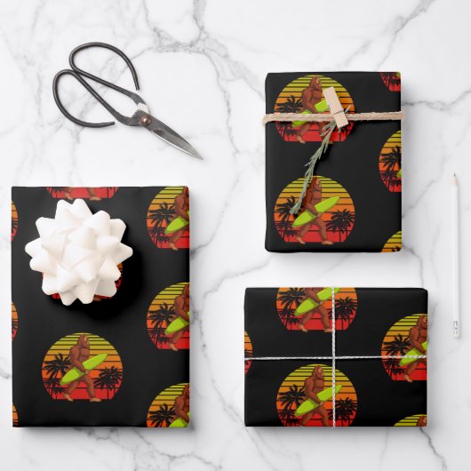 Bigfoot Sasquatch Surfer Man Surf Board Inpakpapier Vel (Voorkant)