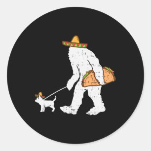 Bigfoot Sasquatch Taco Chihuahua Funny Cinco De Ma Ronde Sticker