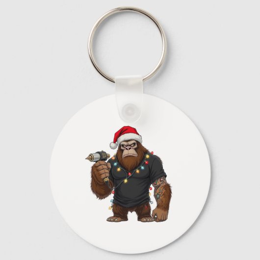 Bigfoot Sasquatch Tattoo-artiest Kerstmis Sleutelhanger (Voorkant)