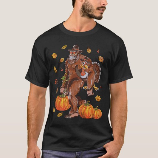 Bigfoot Sasquatch Turkey Pumpkin Happy Thanksgivin T-shirt (Voorkant)