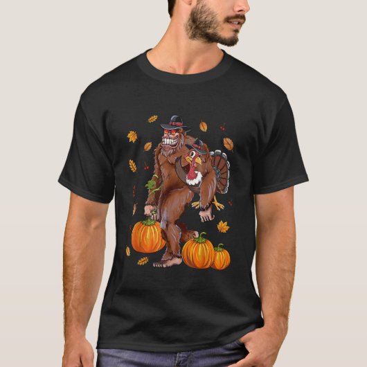 Bigfoot Sasquatch Turkey Pumpkin Happy Thanksgivin T-shirt (Voorkant)