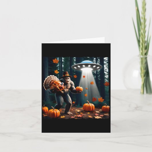 Bigfoot Sasquatch Turkey Ufos Funny Thanksgiving D Kaart (Voorkant)