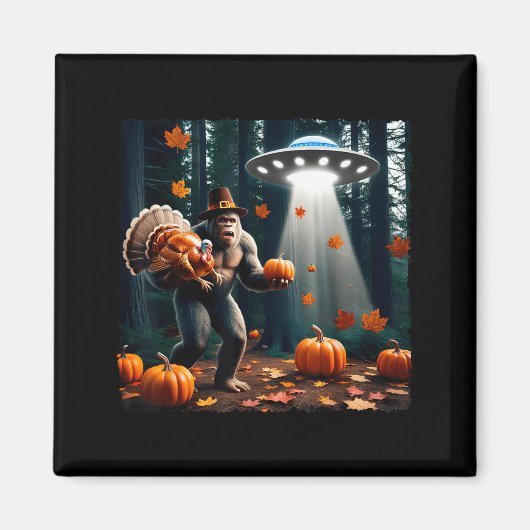 Bigfoot Sasquatch Turkey Ufos Funny Thanksgiving D Magneet (Voorkant)
