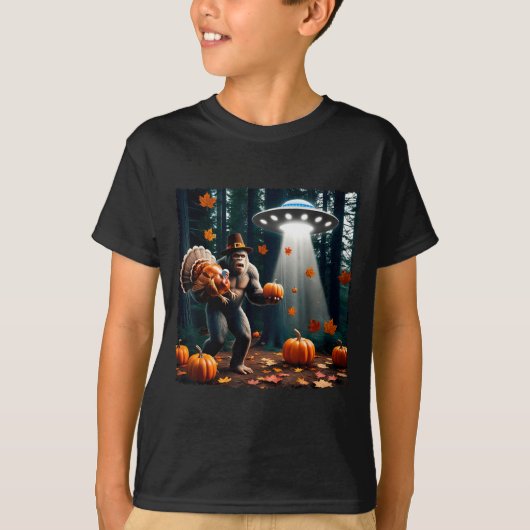 Bigfoot Sasquatch Turkey Ufos Funny Thanksgiving D T-shirt (Voorkant)