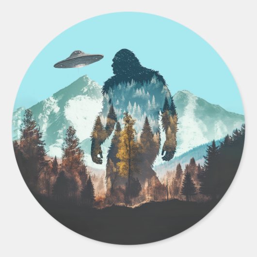 Bigfoot Sasquatch UFO-Stickers Ronde Sticker (Voorkant)