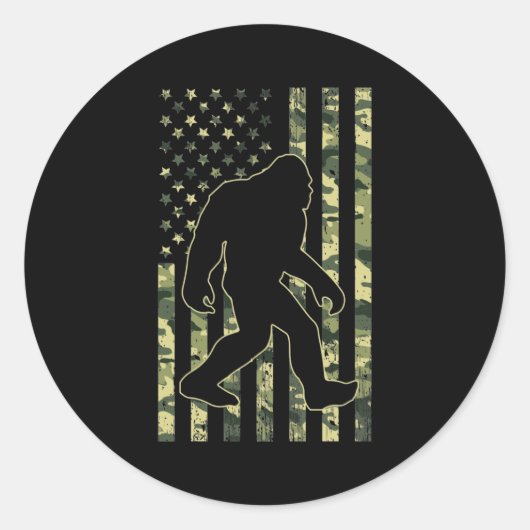 Bigfoot Sasquatch USA Camouflage Flag Ronde Sticker (Voorkant)