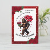 Bigfoot Sasquatch Valentine Romantic Red Glitter  Feestdagenkaart (Staand voorkant)