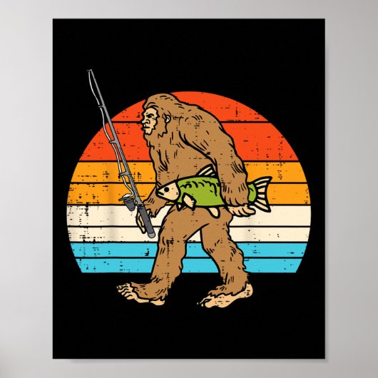 Bigfoot Sasquatch Vist Retro Visser Mannen Vrouwen Poster (Voorkant)
