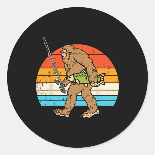 Bigfoot Sasquatch Vist Retro Visser Mannen Vrouwen Ronde Sticker (Voorkant)