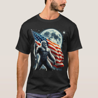 Bigfoot Sasquatch Volle Maan Patriottisch Amerikaa T-shirt