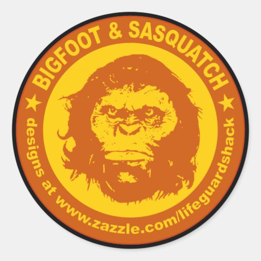 BIGFOOT & SASQUATCH www.Zazzle.com/LifeguardShack Ronde Sticker (Voorkant)