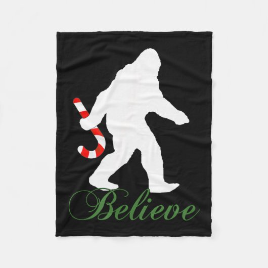 Bigfoot Sasquatch Yeti Believe Candy Cane Christma Fleece Deken (Voorkant)